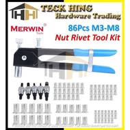 MERWIN 86pcs M3-M8 Hand Riveter Nut Rivet Gun Kit Threaded Nut Rive Tool with Rivet Nut (40- HR903)