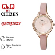 Q&Q Watch by Citizen QB73J102Y Women Analog Watch with Pink Leather Strap - QB73