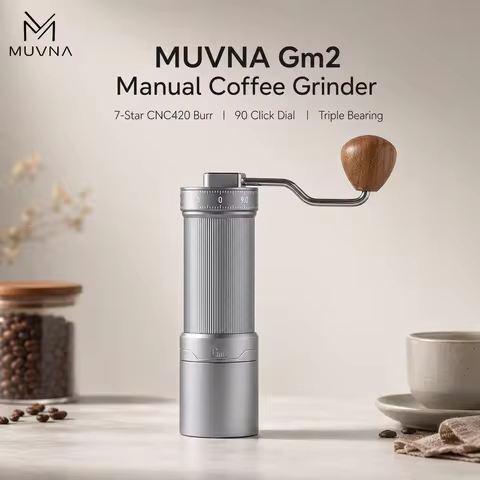 MUVNA Gm2 Manual Coffee Grinder 90 Click External Adjustment Triple Bearing Portable Hand Mill For E