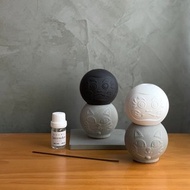 水泥招財貓線香座 ╳ 達摩緣起塔擴香座 (白灰 / 炭灰)