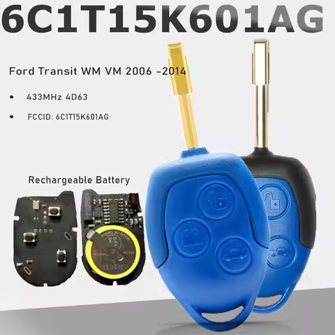 KEYECU (Rechargeable Battery) 6C1T15K601AG Remote Key FOB 3 Button ASK 433MHz 4D63 Chip for Ford Tra
