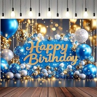 Blue Silver Balloon Birthday Party Photography Background Happy Birthday Backdrop for 40th 50th 60th