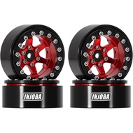 INJORA 1.3" Aluminium Beadlock Wheels -5.25mm Offset for SCX24 TRX4M 1/24 1/18 RC Crawler(Red)