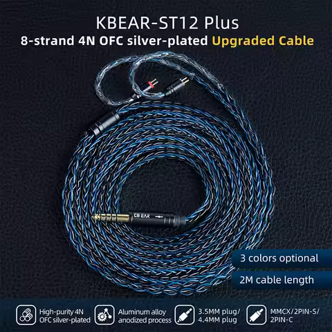 KBEAR ST12Plus iem cable 2pin Upgrade Cable Copper Cable Connector 4N 4.4MM MMCX/2PIN-S/2PIN-C 2M Ea