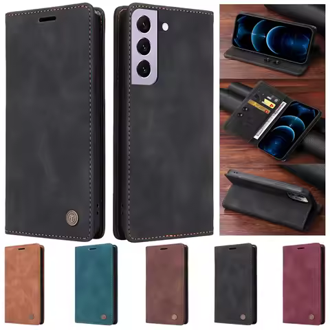Suction Cup Case For Samsung Galaxy S21+ Leather Flip Cover For Samsung S21 S20FE S21Ultra S10 S9 S8