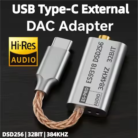 USB DAC Headphone Amplifier ES9318 DSD256 Type C to 3.5mm Audio Adapter 32Bit 384kHz for Android Pho