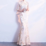 Lace Dinner Dress Elegant long Style Embroidery 2024 Romand  Party Dress Evening Dress Dinner Gown 晚