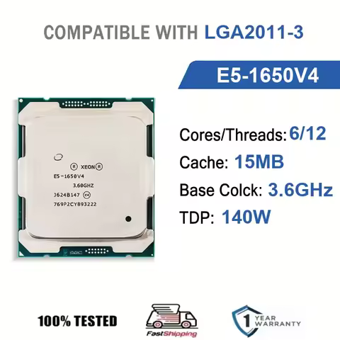Intel Xeon E5-1650V4 6 Core 12 Thread 3.6GHz 140W 15MB Cache 14nm LGA2011-3 SR2P7 DDR4 1600/1866/213