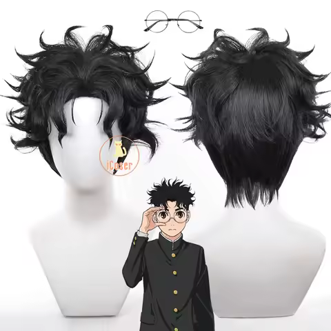 Anime Dandadan Ken Takakura Cosplay Wig Black Curly Short Hair 30cm Okarun Glasses Momo Ayase Hallow
