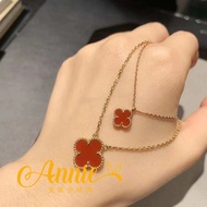 Genuine VCA/VCA VCA Clover Necklace Female Carnelian Pendant 18K Rose Gold Clavicle Chain Valentine'