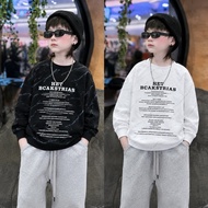 Boys Loose Format Long-Sleeved T-shirt with HET BCAKS Letter Printed with Stone Pattern Soft Cotton 