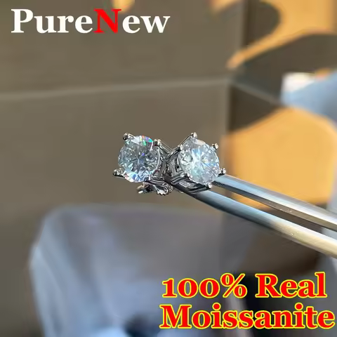Premium 0.5-2ct Moissanite Diamond Stud Earrings for Women 925 Sterling Silver Screw Back Sparking W
