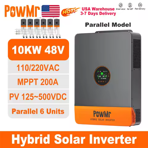 POWMr 10KP 10000W 48V Hybrid Solar Inverter Split Phase 110/220Vac Pure Sine Wave 2 MPPT 99.9% Effic
