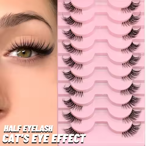 GROINNEYA Half Eye Lashes 5/6/10 Pairs Cat Eye Lashes Clear Band Fake Eyelashes Eye Elongated Natura