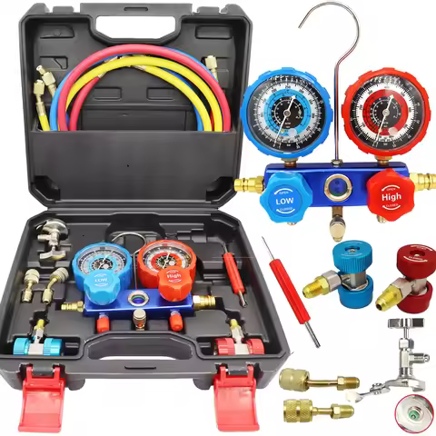 NEW Car Air Conditioning Pressure Manifold Gauge Hose Kit R22 R-410A R-134a R-404A Refrigerant Press