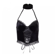 Gothic mesh lace velvet 2-strap top