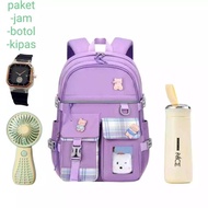 PAKET LENGKAP Tas Ransel Mika Tas Ransel Anak Sekolah Perempuan SD SMP SMA+Jam+Kipas mini+Botol Nice