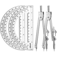 Zonon 2 Set Protractor and Compass Set, Student Geometry Math Set Drawing Compass and 6 Inch Clear S