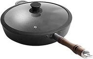 Skillet Saucepan Cast Iron Deep Round Frying Pan with Black Walnut Handle, Induction Pot Heavy Duty Uncoated Non-Stick Skillet Frying Pan interesting
