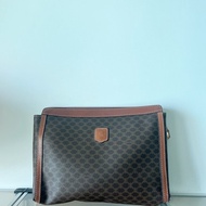 Celine classic vintage brown coated canvas leather macadam Clutch bag handbag 經典中古復古絕版凱旋門老花紋手提袋手拿包銀包