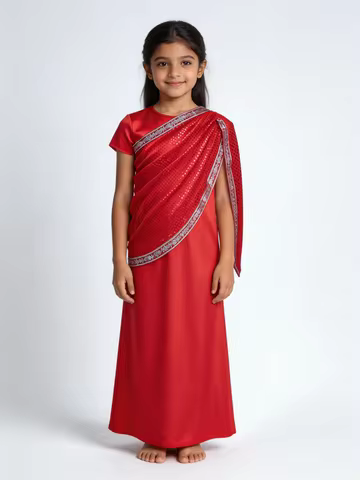 Kids Red Indian Traditional Saree Dress Girls Sequin Ethnic Gown Children Performance Costume for Di