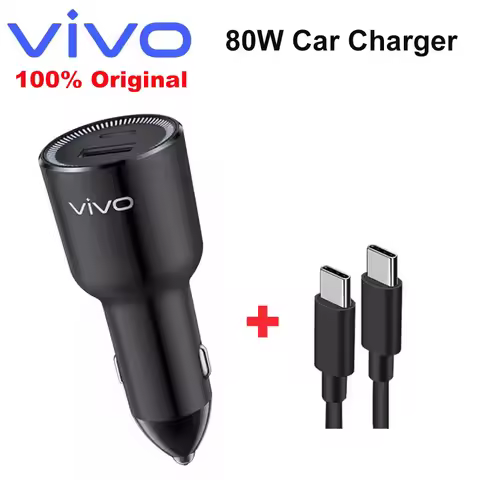 Original vivo Car Charger 80W Flashcharger Dual Port USB A Type C with Cable for X70 X80 X90 Pro X10