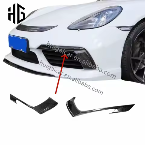 Upgrade Techart Style Glossy Carbon Fiber Front Bumper Canards Fog Light Eyebrow Auto Parts for Pors