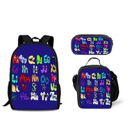 New Alphabet Lore Schoolbag Letter Legend Elementary and Middle School Students Backpack Meal Bag Pencil Bag Three-piece Set
