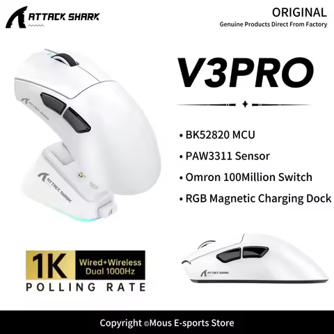 V3Pro ATTACK SHARK Wireless Gaming Mouse PAW3311 Sensor 500mAh Battery Omron Switch RGB Magnetic Cha