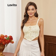 Lovito Women Cute Floral Ditsy Floral Bow Camisoles Crop Top L17D134 (Light Yellow)