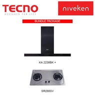 (Hood + Hob) Tecno KA 2238BK Matte Black Chimney Cooker Hood + TECNO SR 288SV ( 90cm) 2 Burner Stainless Cooker Hob