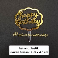 Cake topper tulisan happy birthday mini bahan plastik gold emas hiasan dekorasi kue tumpeng cake cup