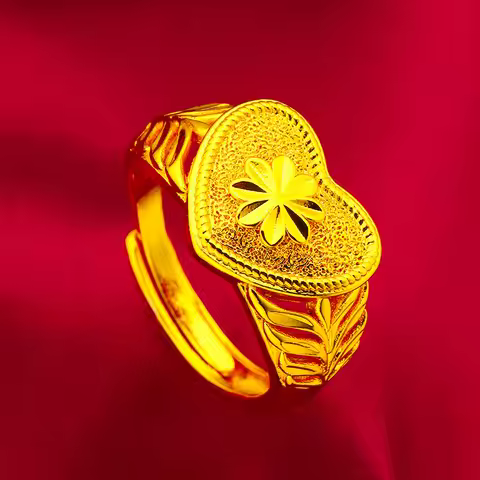 Heart Open Ring Women's 24K Gold AU999 - Oxidation-resistant pure gold, secure heart structure for l