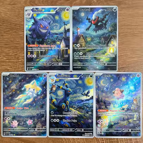 Pokemon PTCG Cards 5Pcs Creativity Rare Holo Umbreon Jirachi Gengar Darkrai Cleffa Pokemon Crayon St