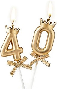 Candle 40th Birthday, Gold 40 Crown Birthday Candles, Happy Birthday Cake Topper for Birthday Party,