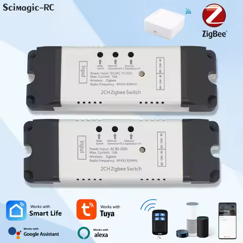 1/2CH Zigbee Smart Home Switch Module 85-250V 220V 10A 12V 24V 7-32V Relay Works Alexa Google Assist
