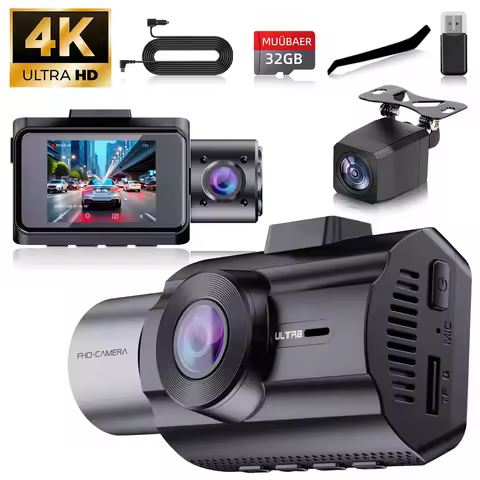 3 Channel 4K Dash Cam Front and Rear Inside,4K+1080P+1080P 170°Wide Angle WDR Night Vision Mini 3 Da