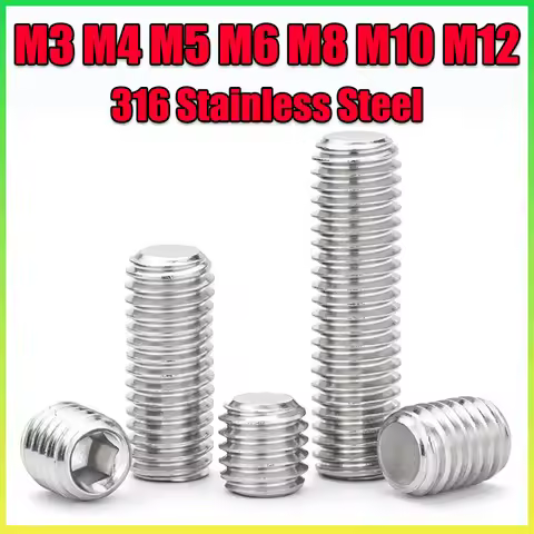 Hex Socket Set Screw Cup Point M3 M4 M5 M6 M8 M10 M12 316 Stainless Steel DIN913 Headless Bolt Allen
