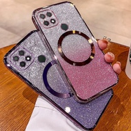 Casing OPPO A15 A15S Plating glitter phone case with magnetic suction and anti drop lens for full co