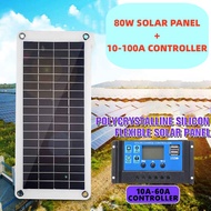 80W 12-18V Solar Panel Auto Solar Charger Controller 12V 24V USB Charger Home RV Caravan Outdoor Cha