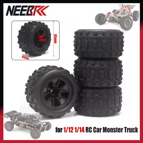 4PCS NEEBRC 85mm 12mm Hex Rubber Tires Wheels for 1/12 1/14 RC Monster Truck WLTOYS 144001 144002 12