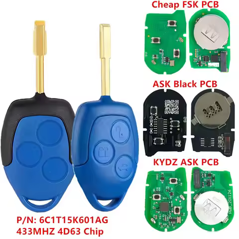 KEYECU Replacement Remote Key FOB 3Buttons 434MHZ 4D63 Chip P/N: 1721051 6C1T15K601AG for Ford Trans
