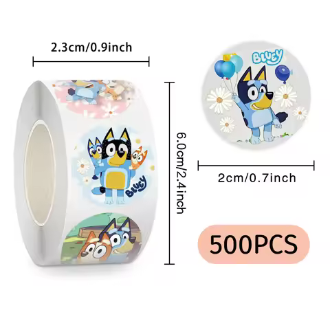 500PCS/Roll Cartoon Bluey Family Animation Sealing Sticker DIY PVC Laptop Decals Decoration Stiker R