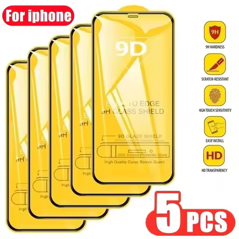 5Pcs Black Edge Tempered Glass Screen Protector for iPhone15 Pro Max14 Plus 13 12 Mini 11 SE 2nd 3rd