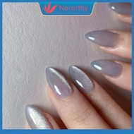 NORORTHY French False Nails Long Oval Grey Cat Eye Fake Nials Manicure Detachable Nail Tips Women