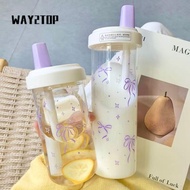 WAY2TOP Water Bottle, Bowknot 500ml Straw Cup, Drinkware Plastic Large Capacity Cup With Lid Straw B