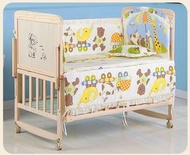 全城熱賣 - 歐式多功能實木無漆嬰兒床+5件套+蚊帳-長頸鹿 120cmx68cmx90cm
