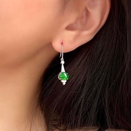 冰種 天然鑽石 頸鏈 耳環 • 18K老坑帝王綠翡翠鑽石耳環