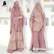 Gamis wanita set hijab cadar poni QUEENAYA wolfis fortaleza baju dan jilbab instan syari free niqab