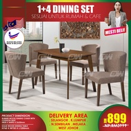 1+4 Seater Italy Design Marble Solid Wood Dining Set Kayu / Dining Table / Dining Chair / Meja Makan